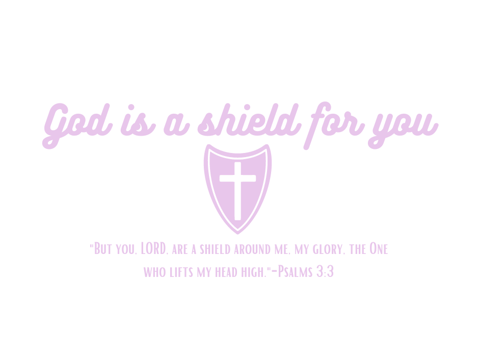 The words God is a shield for you above a shield with a cross on it. Below the shield, Psalms 3:3 is quoted.